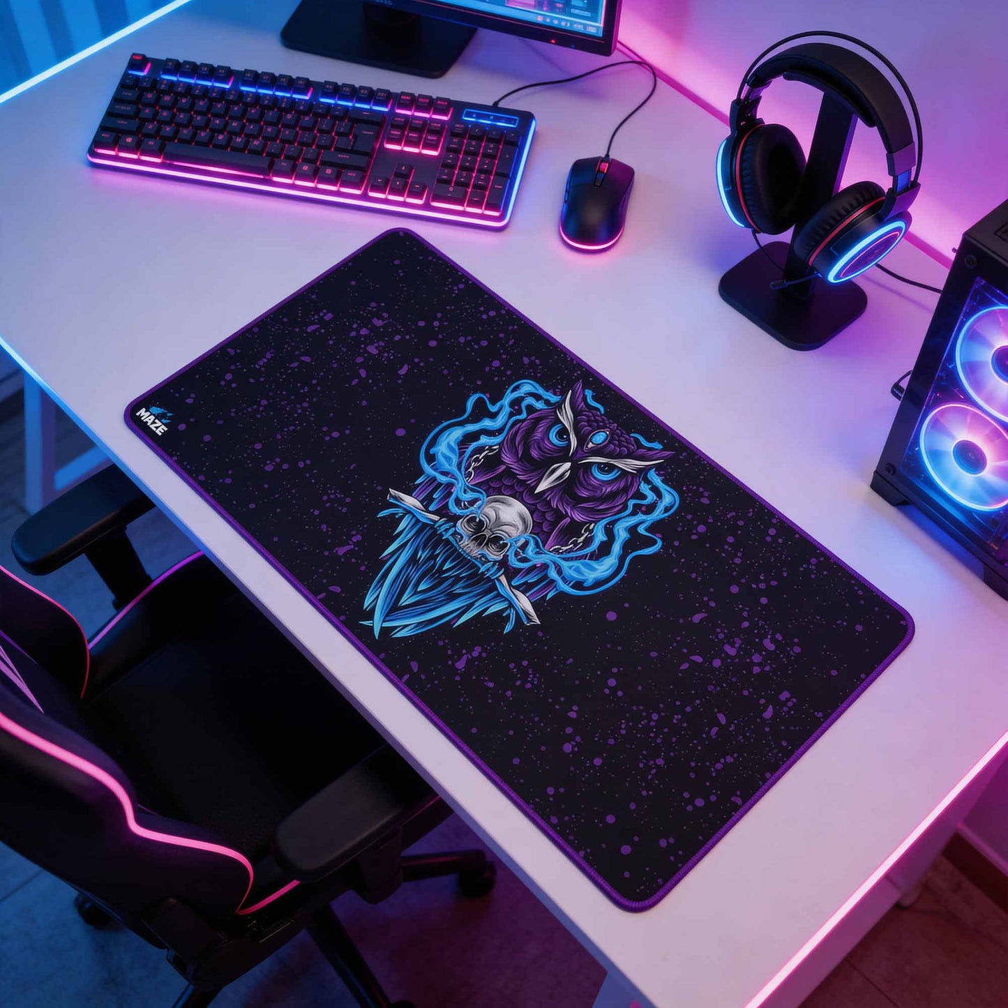 MAZE Ultraglide 2 – OWL-B Owl 2XL Extended Gamers Desk Mat | Qatar