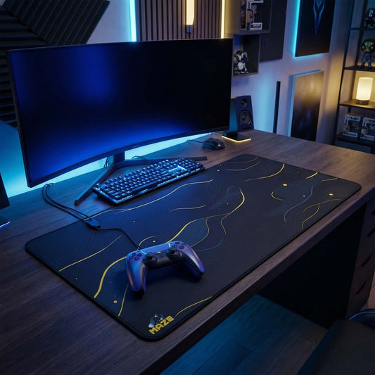 MAZE Light Series Goldwaves 2XL extended gaming desk mat blue floral design
