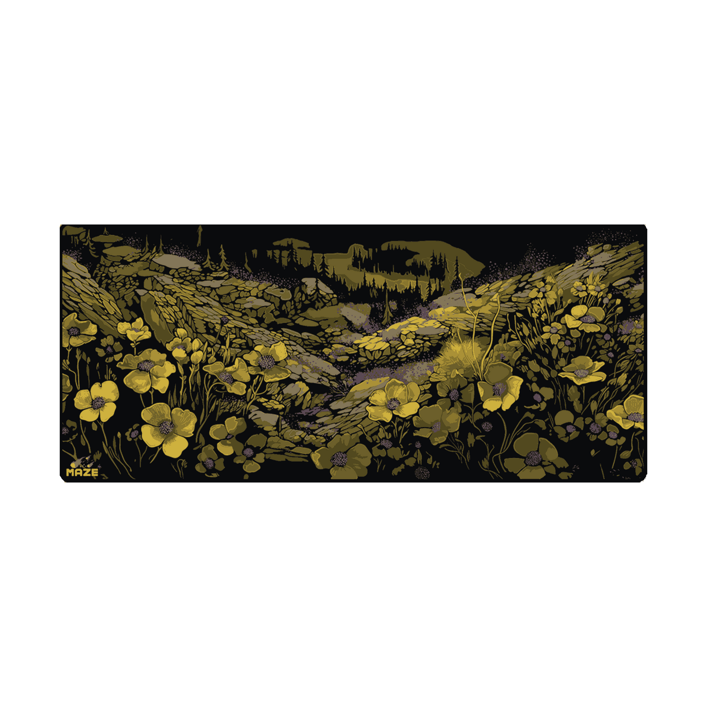 MAZE Light Series– Arcane Yellow Floral 2XL Extended Gaming Desk Mat