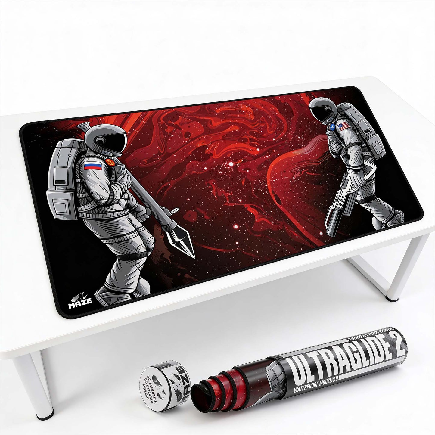 MAZE Ultraglide 2 Astro WAR-R Red Stealth 2XL Extended Gamers Desk Mat Qatar