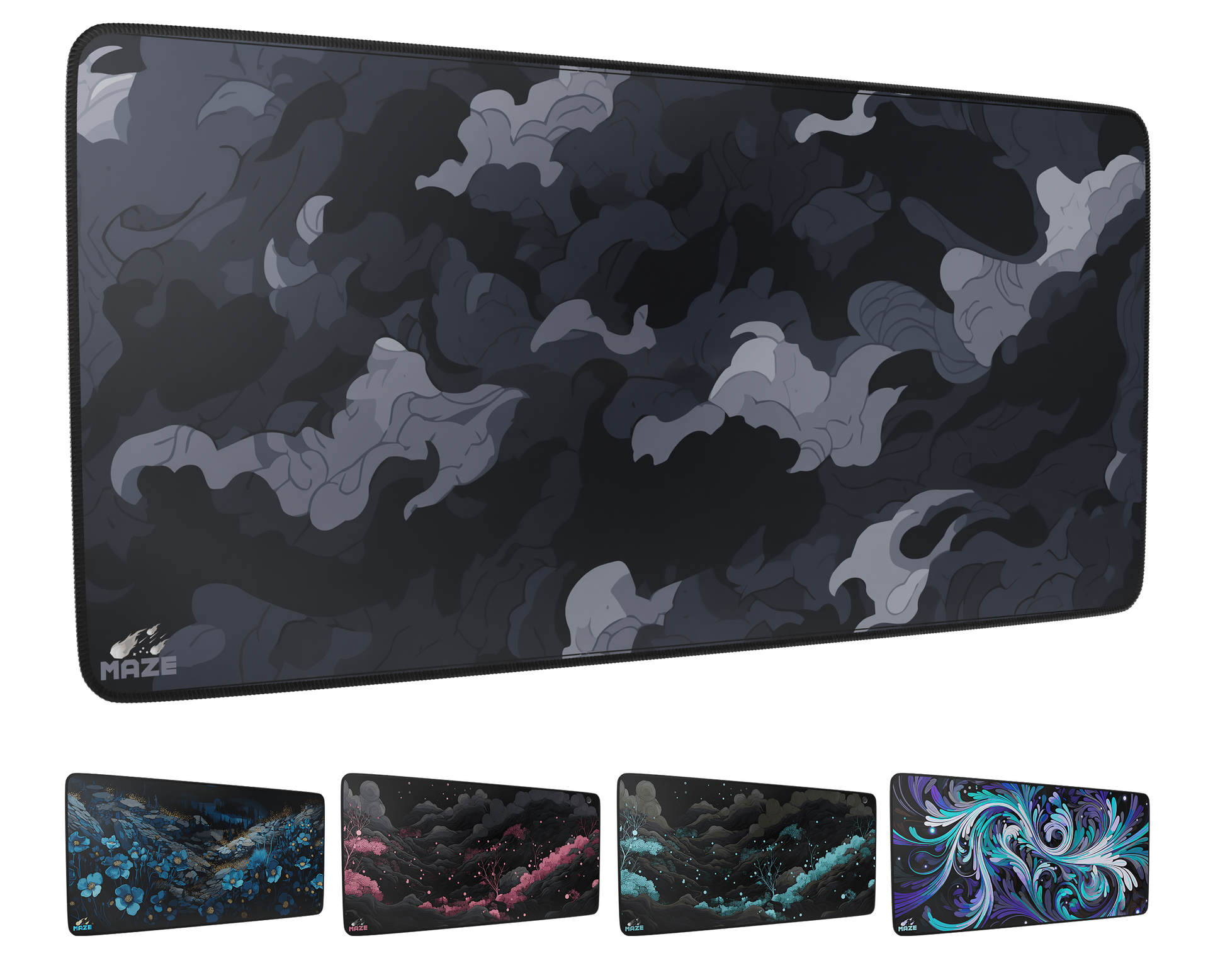 MAZE Cloudy Black Extended Gaming Desk Mat