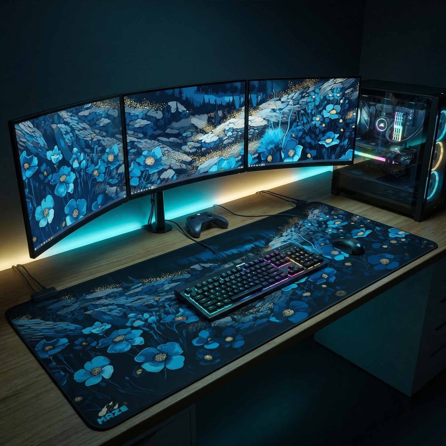 MAZE Light Series– Arcane C Floral 2XL Extended Gaming Desk Mat