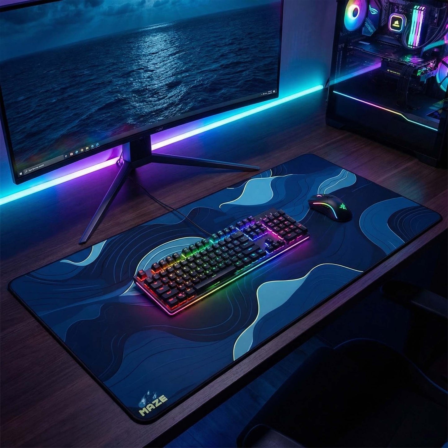 MAZE Light serie – Aura BL 2XL Extended Gaming Desk Mat