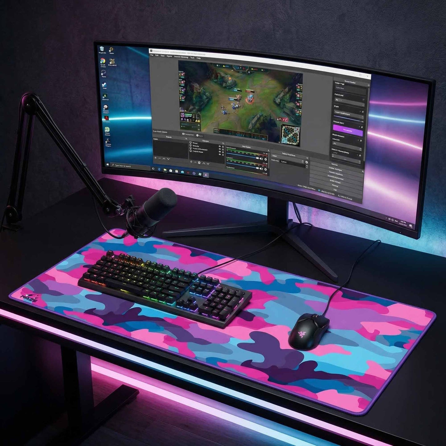 MAZE Light Series Bloom Fusion 2XL extended gaming desk mat colorful camo design