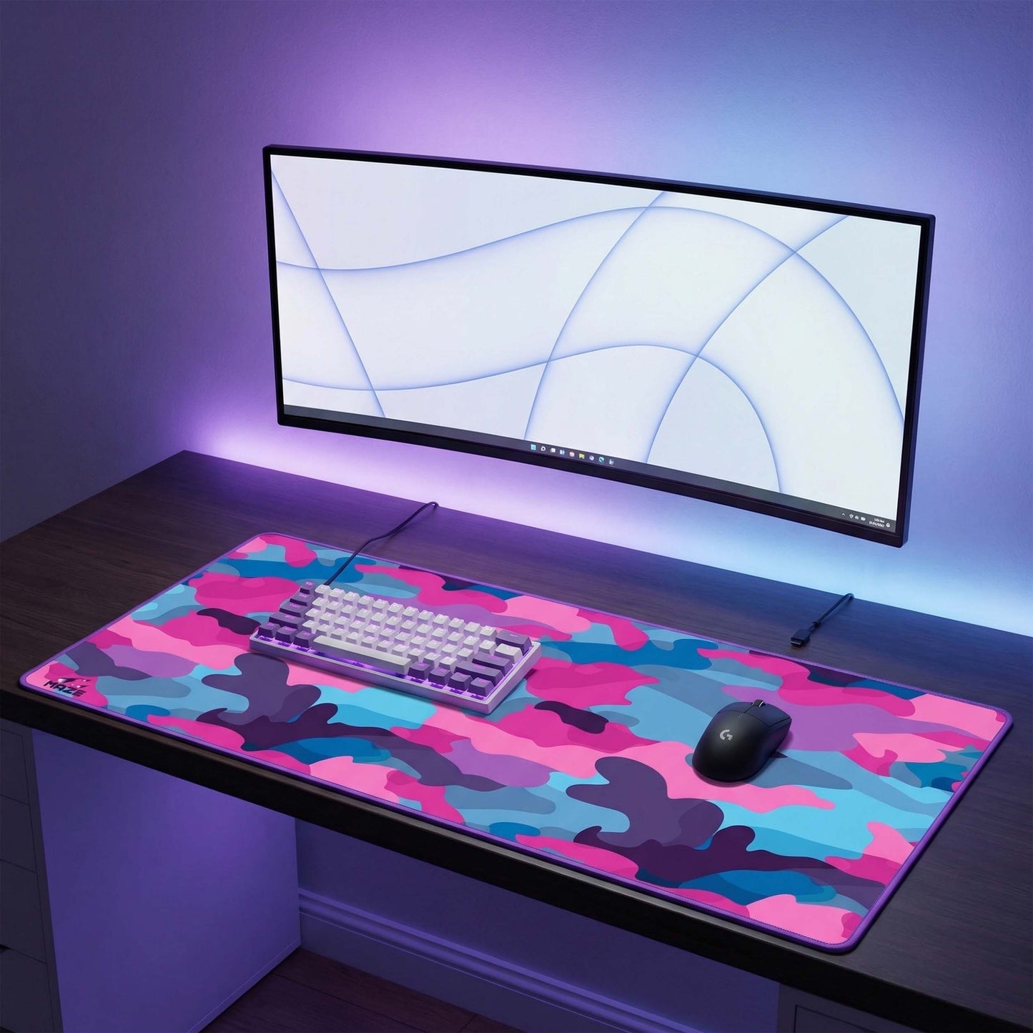 MAZE Light Series Bloom Fusion 2XL extended gaming desk mat colorful camo design