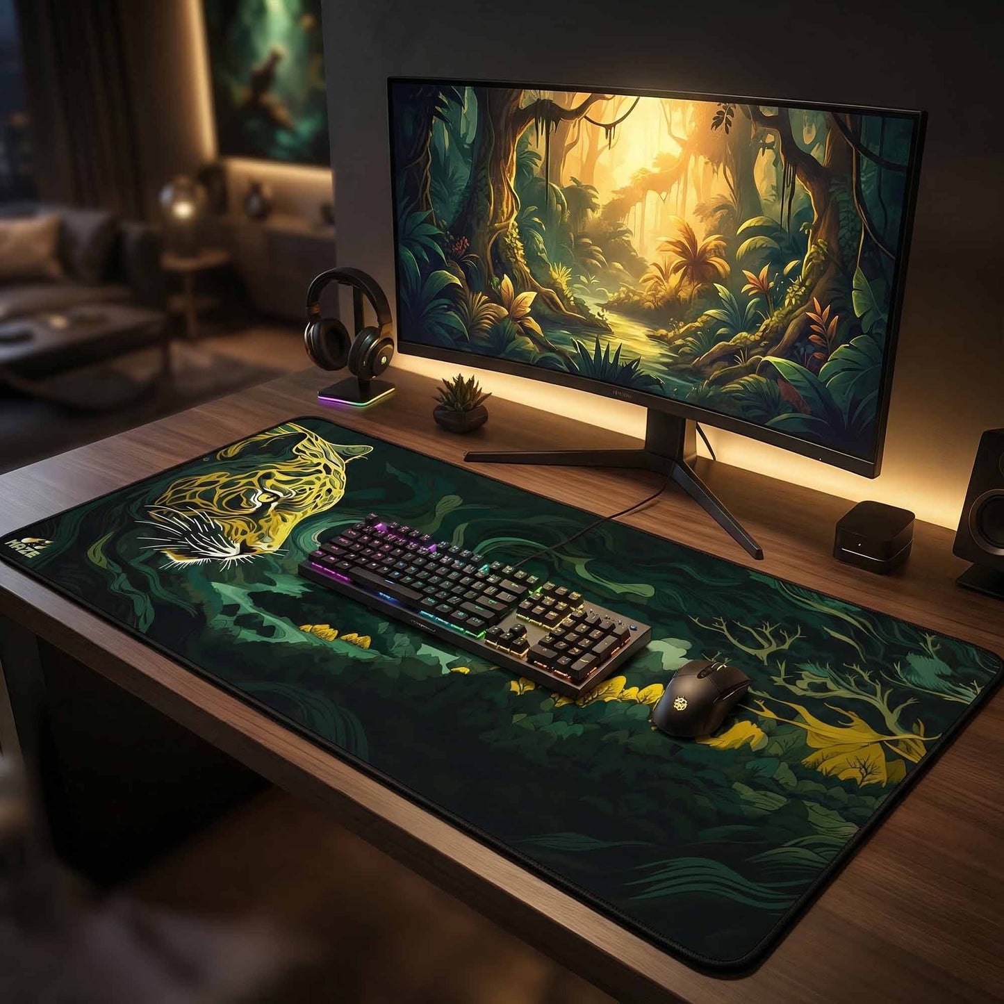 MAZE Light Series Floral-CLB 2XL extended gaming desk mat blue floral design