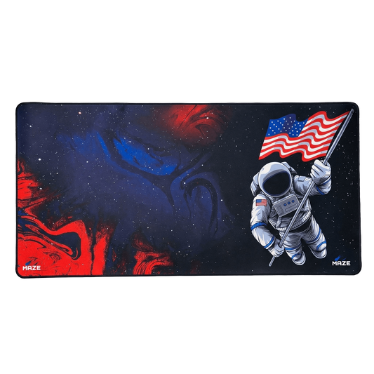 Mouse pad with astronaut holding an American flag design on a space-themed background