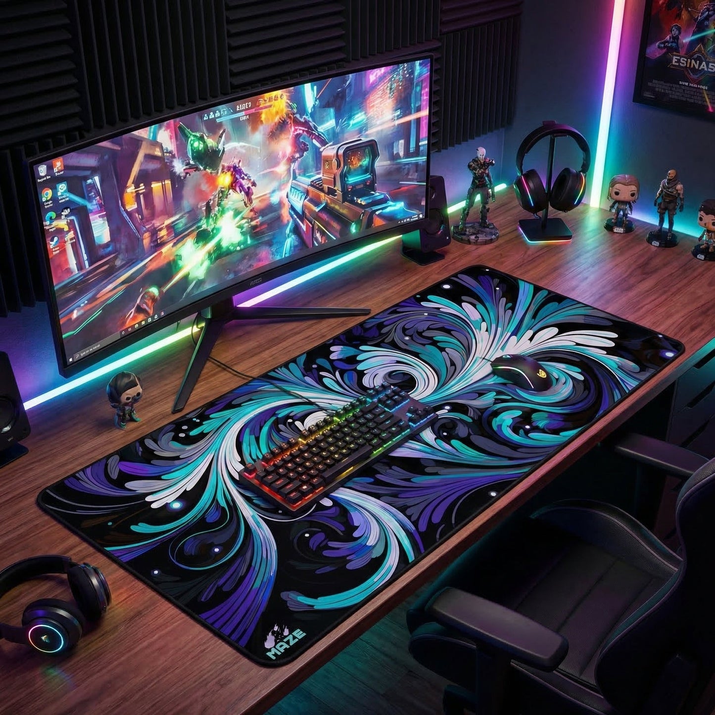 MAZE Spirals B Extended Gaming Desk Mat