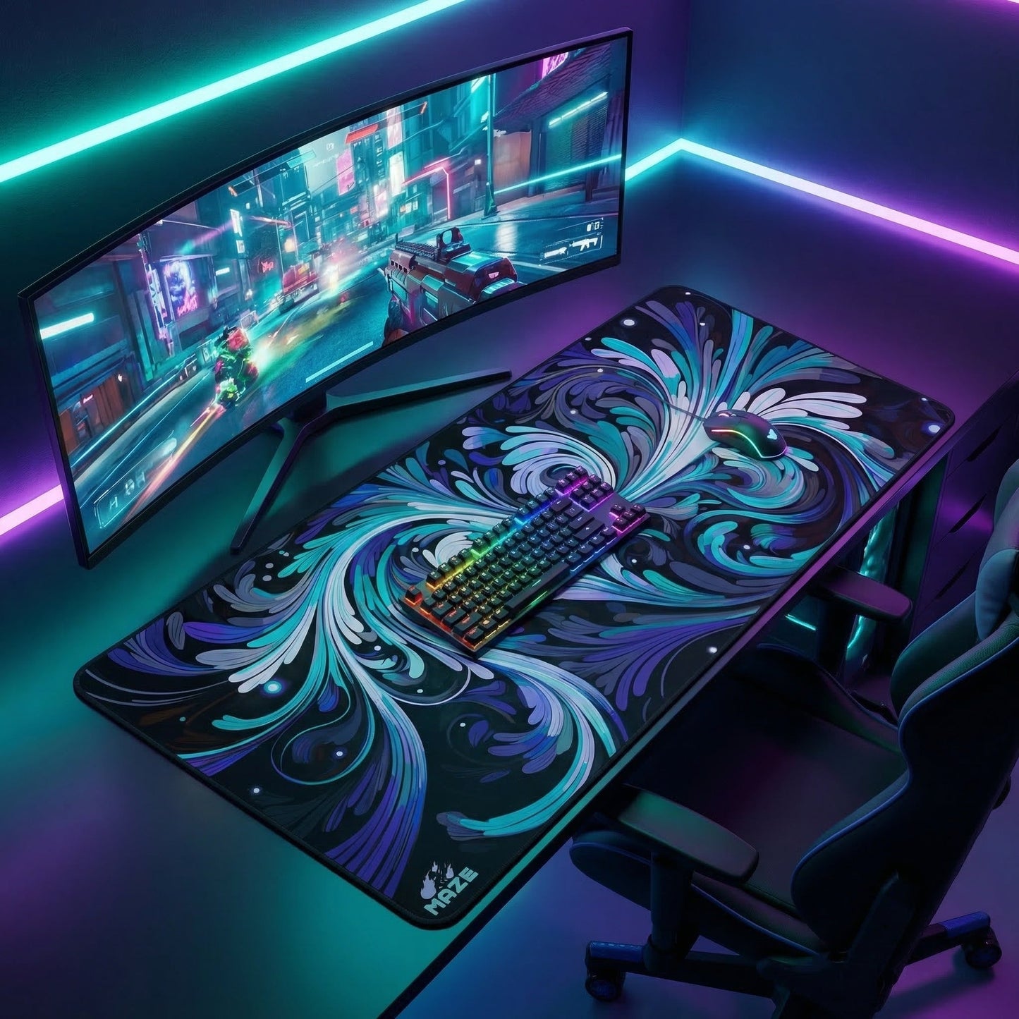 MAZE Spirals B Extended Gaming Desk Mat