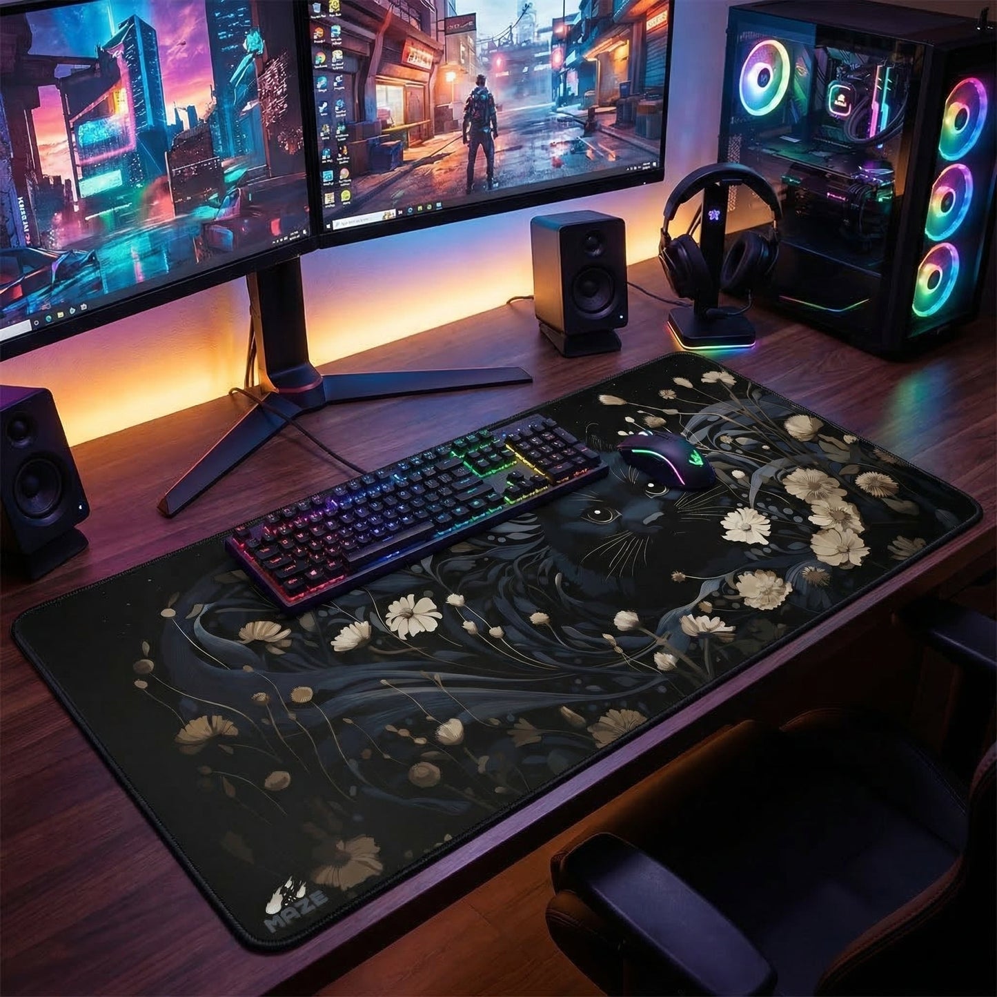 MAZE Light Series  – Forest Cat 2XL Extended Gaming Desk Mat